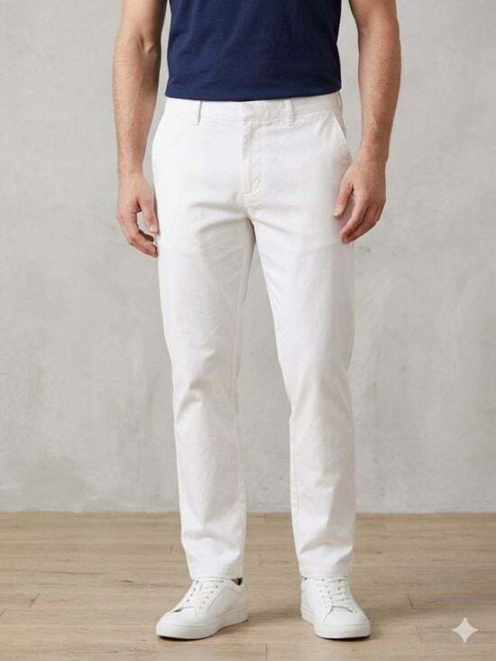 Men's White Chino Pants - Tailored Slim Fit 35x32 Amazon Essentials